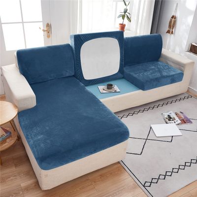 ZZDXW Velvet Sofa Cushion Covers, Stretch Covers for 1-, 2-, 3-, or 4-Seater L-Shaped Sofas