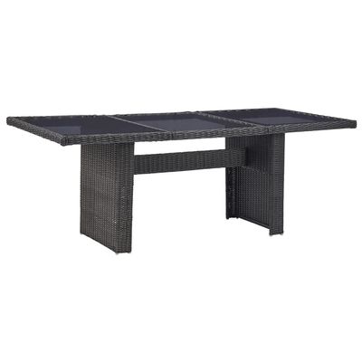 Makastle Rectangular Garden Dining Table with Metal Frame and Glass Top, Black, 200 x 100 x 74 cm