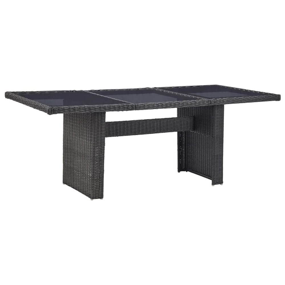 Makastle Rectangular Garden Dining Table with Metal Frame and Glass Top, Black, 200 x 100 x 74 cm