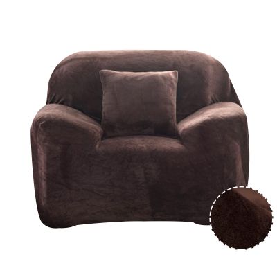 Treer Velvet Sofa Cover, 4-Seater, Solid Coffee