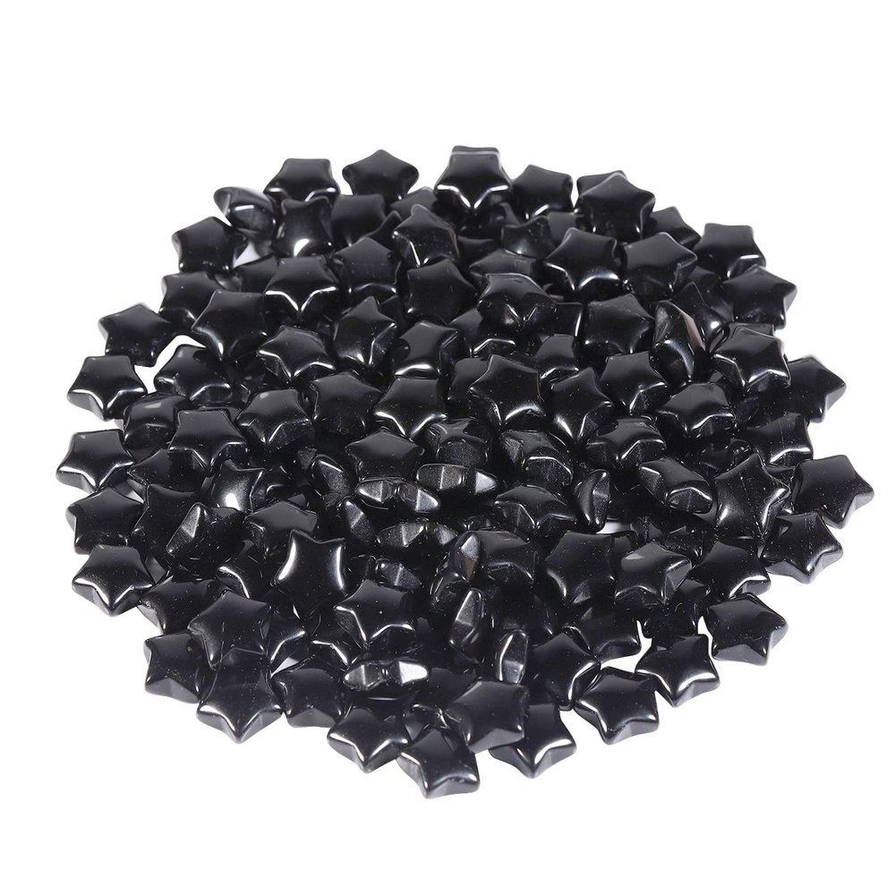 mookaitedecor Set of 15 Mini Star-Shaped Crystals, Polished Worry Stones for Reiki Balancing and Jewelry Making, Black Obsidian