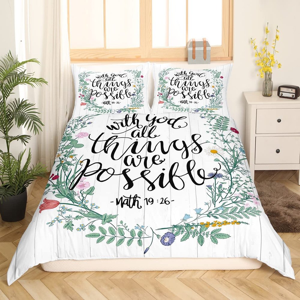 Inspirational Quote Botanical Leaf Duvet Cover Set, 220 x 240 cm
