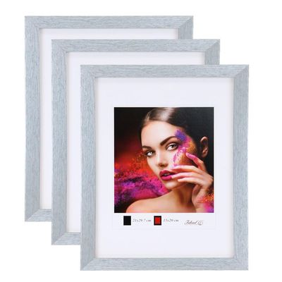 IDEAL TREND 3-Piece Set Wooden Picture Frames with Plexiglass, Silver, 20 x 20 cm