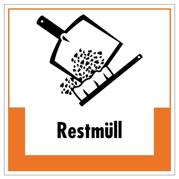 Residual Waste Disposal Sticker, Self-Adhesive Orange Film, 20 x 20 cm