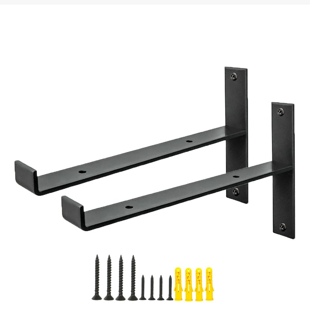 Black Metal Shelf Brackets, 2-Pack, T-Shaped Heavy-Duty Wall Supports, 200 mm/7.9 in