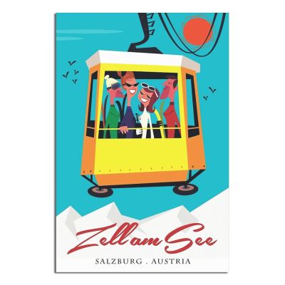 Zell am See, Austria Cable Car Vintage Travel Poster, Canvas Wall Art Print, 30 x 45 cm