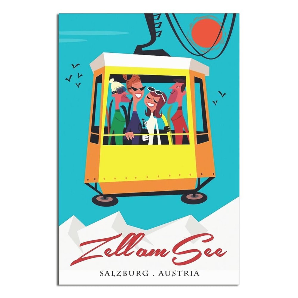 Zell am See, Austria Cable Car Vintage Travel Poster, Canvas Wall Art Print, 30 x 45 cm