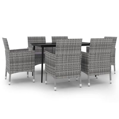 vidaXL 7-Piece Garden Dining Set with Cushions, Poly Rattan and Glass