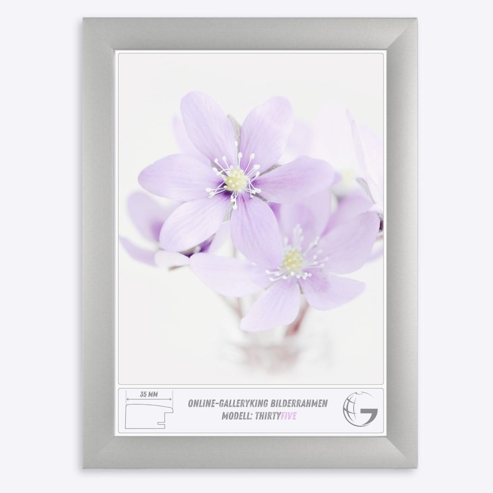 Online-GalleryKing OGK Thirtyfive Picture Frame 17 x 27 cm, Matte Silver, MDF Wood Frame, Anti-Reflective Acrylic Glazing and HDF Backing