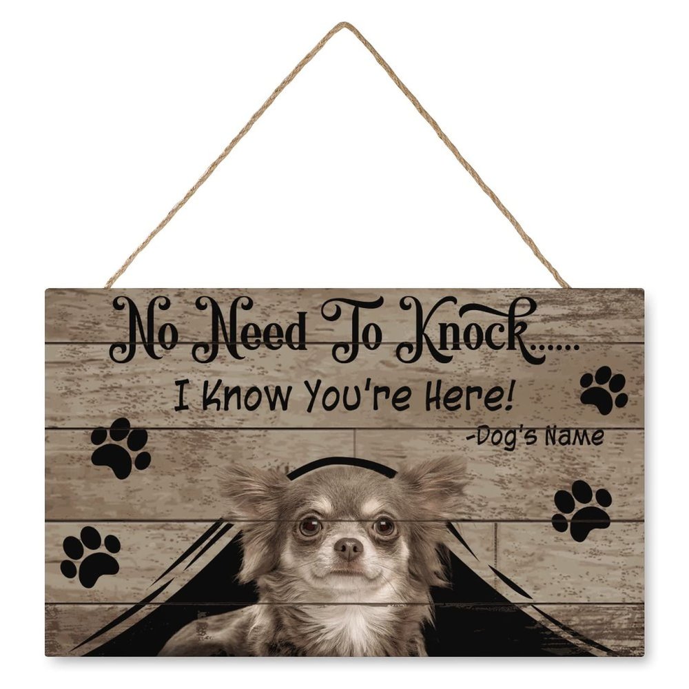 NA Welcome Porch Sign "Welcome Porch Sign Chihuahua No Need To Knock" Dog House Sign, Farmhouse Wood Decor, 25 x 40 cm