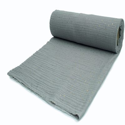 Cotton Muslin Fabric with Gold Dots, Double Gauze, 50 x 130 cm (Gray)