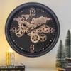 CLXEAST 60 cm Wall Clock with Moving Gears and World Map, Large Black and Gold Metal Clock for Modern Farmhouse Living Room Decor view 1