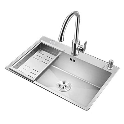 HGTRH 304 Stainless Steel Kitchen Sink with Faucet, Single Bowl, 3 mm