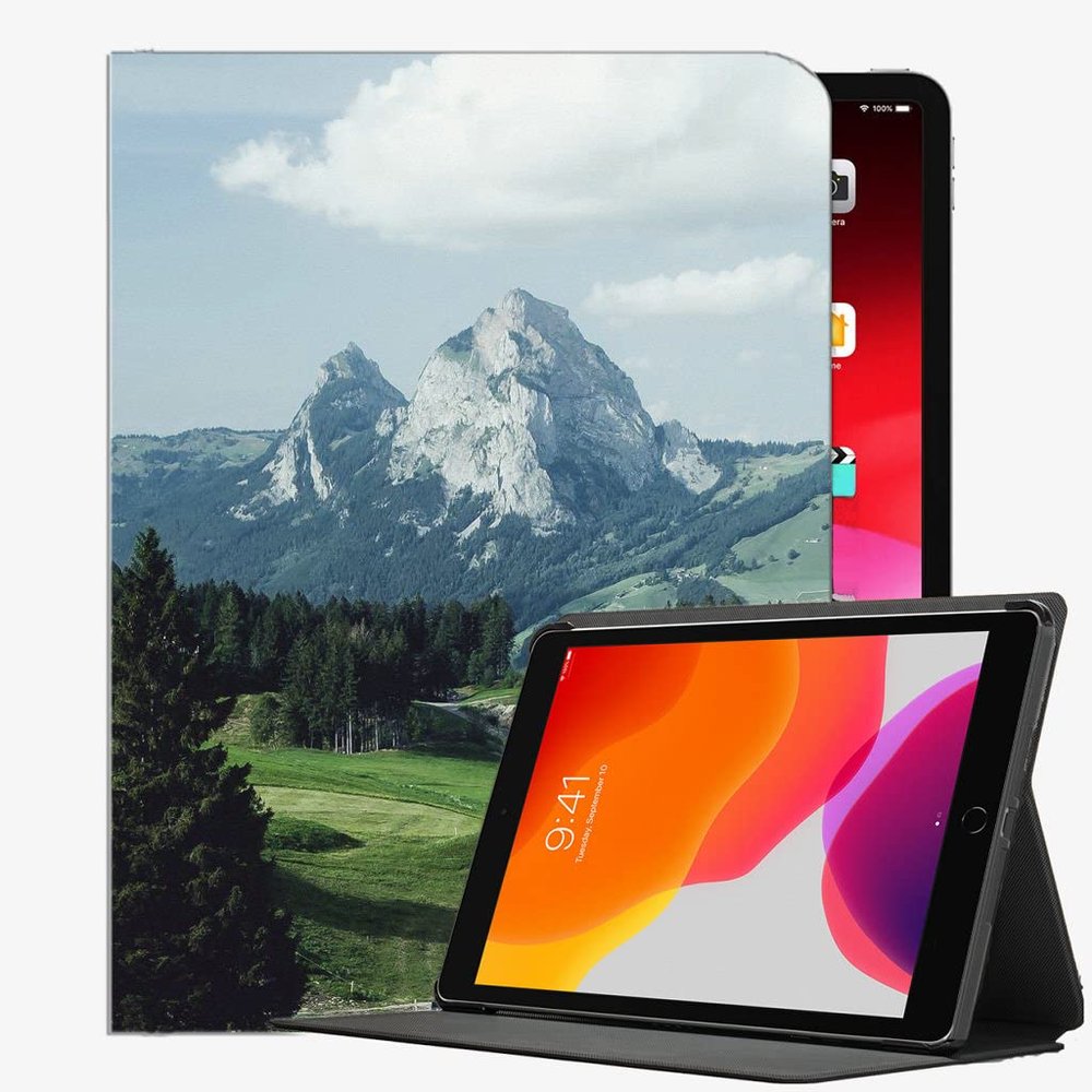 YENDOSTEEN Case for iPad 10.2-inch (9th/8th/7th Generation) with Pencil Holder, Auto Sleep/Wake, Rails Sleepers Mountains