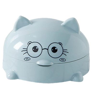 Vepoty Cartoon Cat Soap Dish with Lid, Travel Soap Box, Blue