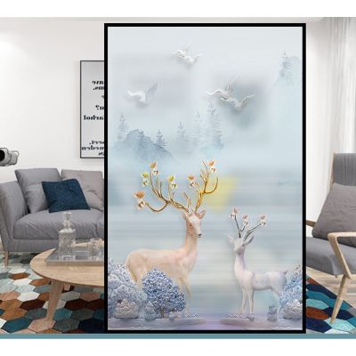 Siunwdiy Deer Stained Glass Window Film, Static Cling Privacy Film, 36 x 79 in