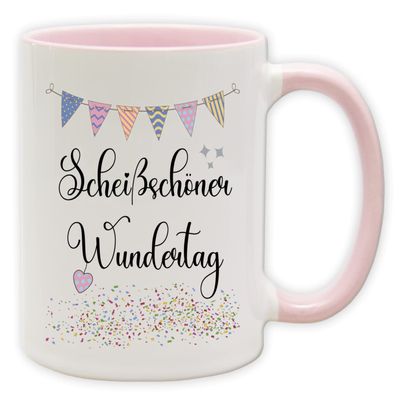 Mug - Party Mug with Saying - Funny Statements as a Gift (Pink Handle & Interior, Scheischner Wundertag)