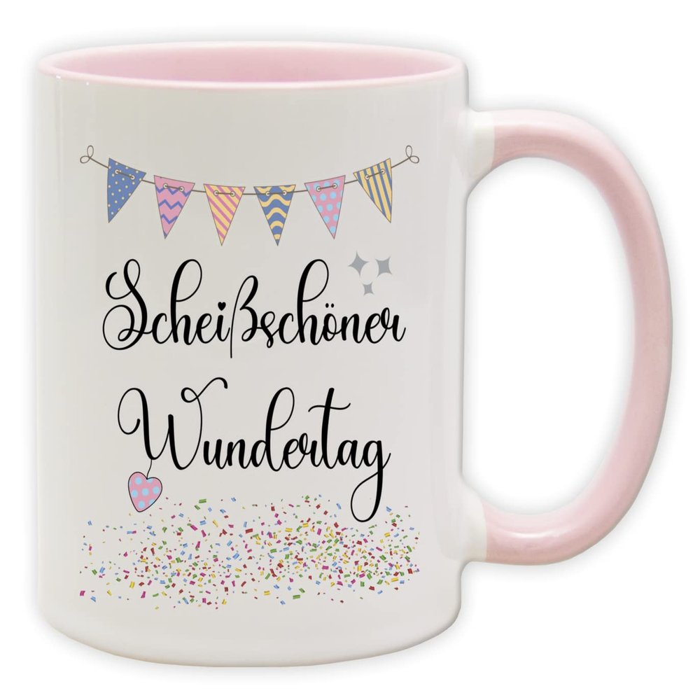 Mug - Party Mug with Saying - Funny Statements as a Gift (Pink Handle & Interior, Scheischner Wundertag)