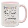 Mug - Party Mug with Saying - Funny Statements as a Gift (Pink Handle & Interior, Scheischner Wundertag) view 1