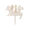 Finally Personalized Mr. & Mrs. Wedding Cake Topper – Natural Wood Bride & Groom Silhouette view 2