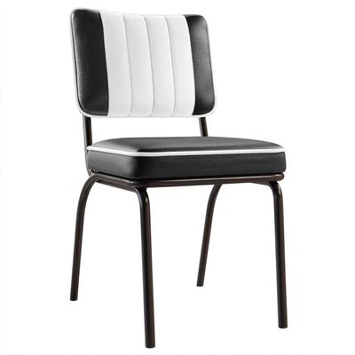 GGMMBEL Set of 2 Diner Chairs, Black Faux Leather, Black Steel Frame