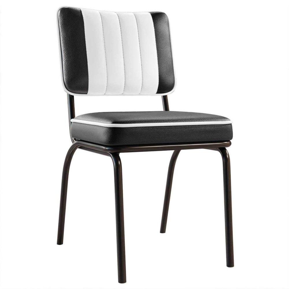 GGMMBEL Set of 2 Diner Chairs, Black Faux Leather, Black Steel Frame