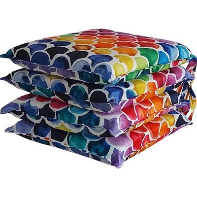 HABITA 33 HOME 4-Piece Set of Chair Cushions 40 x 40 x 5 cm, Removable Cushions with Ties, Washable Digital-Print Covers, Ventagli