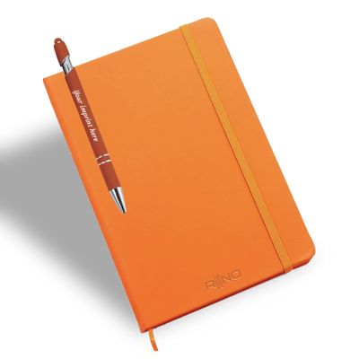 Personalized 2-in-1 Pen with Matching A5 Notebook (Orange Pen, Orange Notebook)