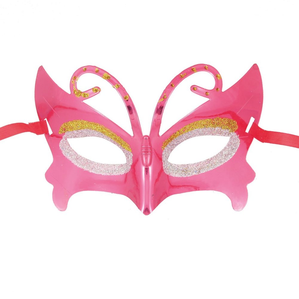 Ruilogod Red Glitter Powder Gold and Silver Two-Tone Plastic Fancy Party Eye Mask