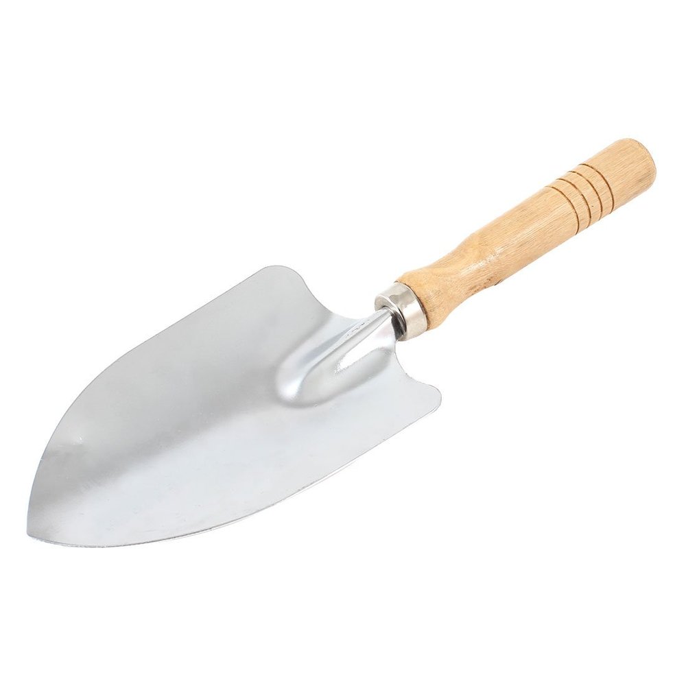Ruilogod 11-Inch Metal Garden Trowel with Wooden Handle, Silver Tone