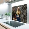 MuchoWow Kitchen Splashback Aluminum Poster 90 x 60 cm, The Milkmaid by Vermeer with Panther Print view 2
