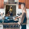 MuchoWow Kitchen Splashback Aluminum Poster 90 x 60 cm, The Milkmaid by Vermeer with Panther Print view 3