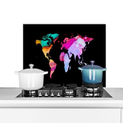 MuchoWow Rainbow World Map Aluminum Kitchen Backsplash, 90 x 45 cm