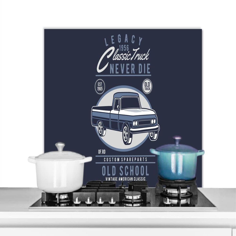 MuchoWow Kitchen Backsplash Aluminum Poster 90 x 60 cm Cars - Blue - Retro