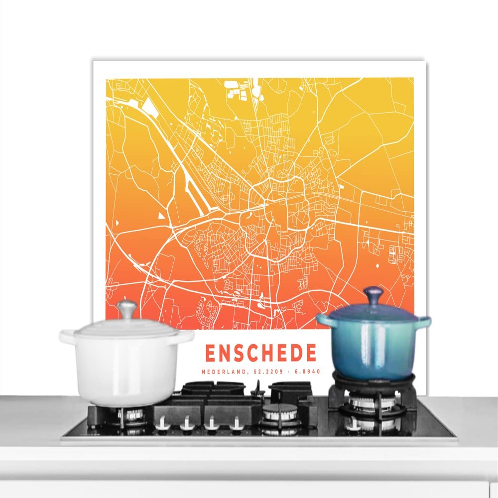 MuchoWow Kitchen Backsplash Aluminum Poster 90x60 cm City Map - Enschede - Orange - Yellow