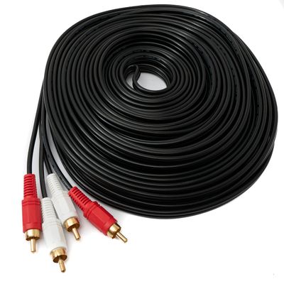 System-S 2 RCA Cable, 20 m, Plug-to-Plug Stereo AV Adapter, Black