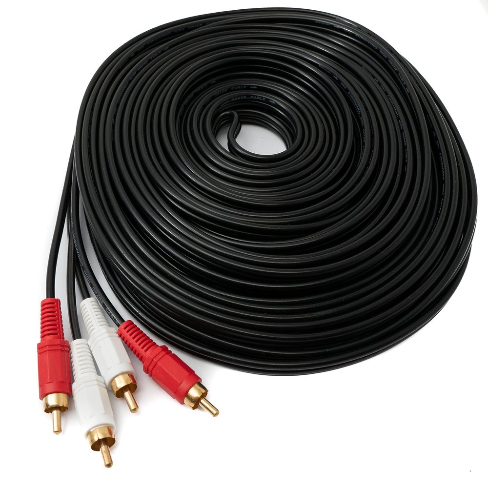 System-S 2 RCA Cable, 20 m, Plug-to-Plug Stereo AV Adapter, Black