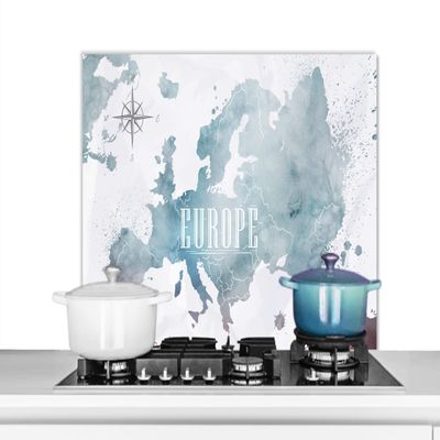 MuchoWow Kitchen Backsplash, Aluminum Panel, Europe Map in Blue Oil Paint, 80 x 55 cm