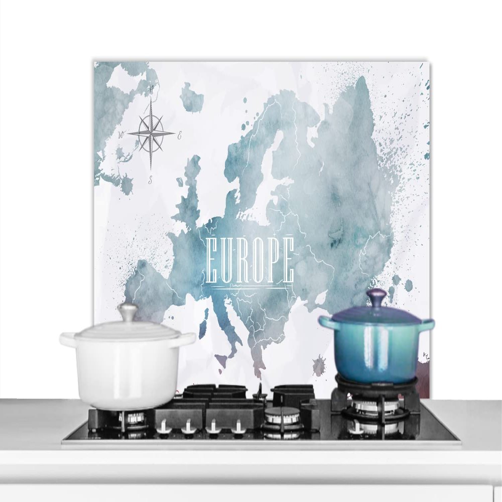 MuchoWow Kitchen Backsplash, Aluminum Panel, Europe Map in Blue Oil Paint, 80 x 55 cm