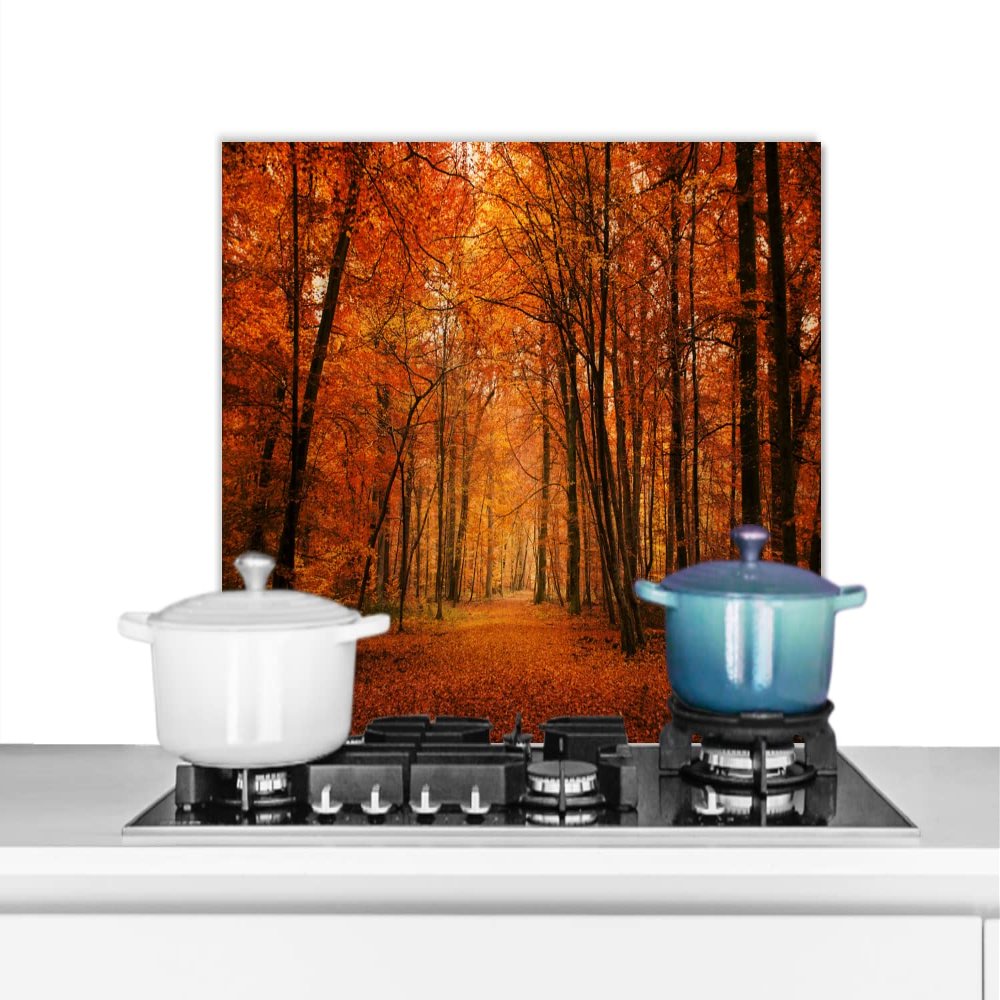 MuchoWow Kitchen Splashback Aluminum Poster, 70 x 50 cm, Autumn Red Forest