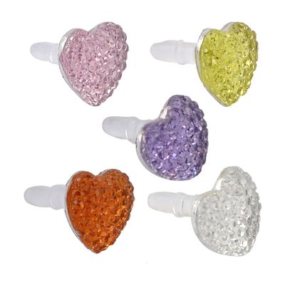 Ruilogod 5-Pack Glitter Multicolor Crystal Heart 3.5 mm Dust Plugs for Laptop and PC