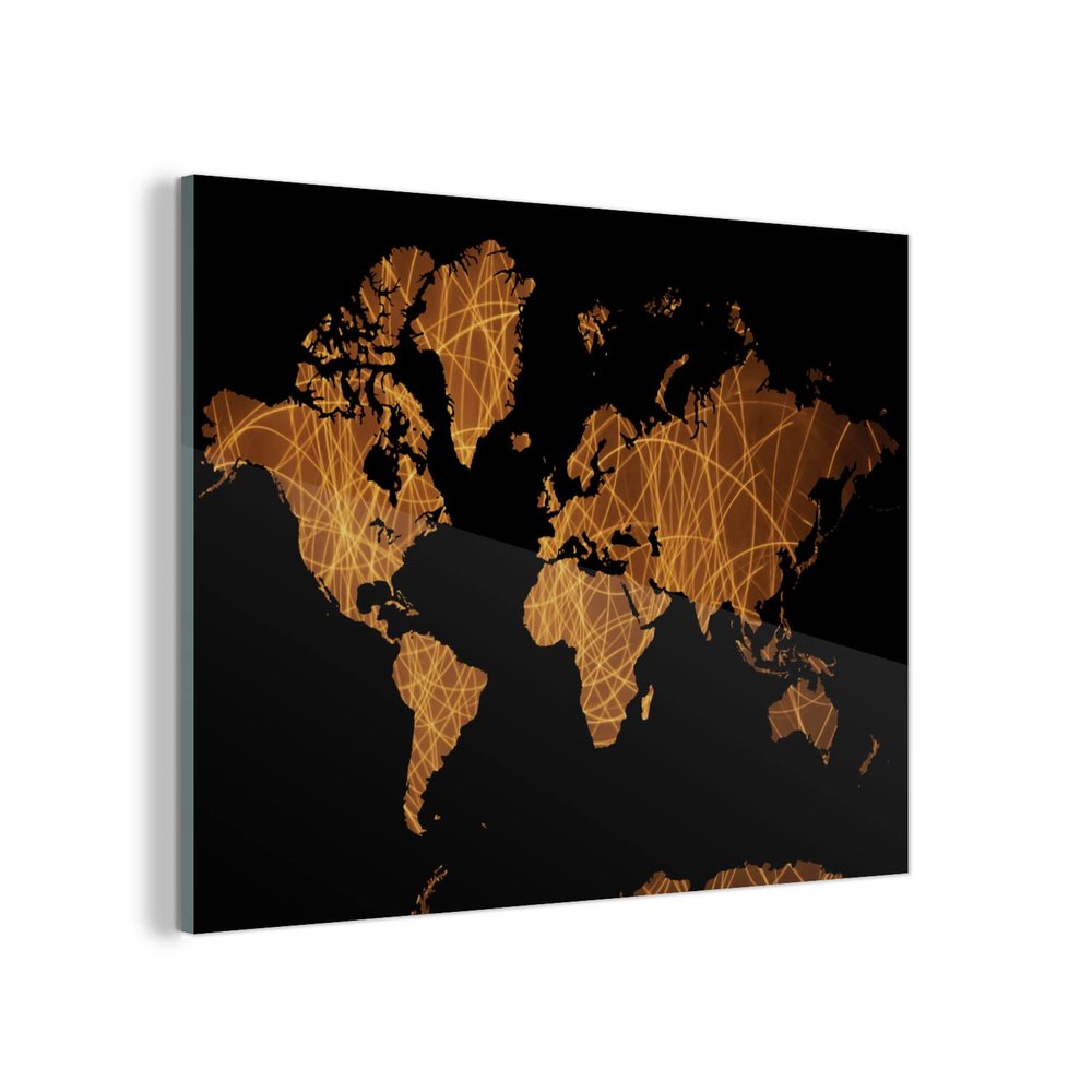 MuchoWow Glass Picture Wall Art 40 x 30 cm World Map - Abstract - Brown