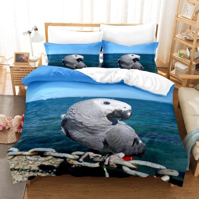 LUYAPOND Gray Parrot Duvet Cover Set, 135 x 200 cm, for Children