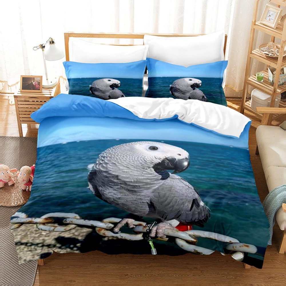 LUYAPOND Gray Parrot Duvet Cover Set, 135 x 200 cm, for Children