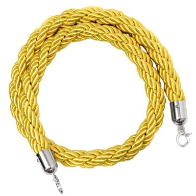 LAIDEPA 4.9 ft (1.5 m) Braided Barrier Rope with Polished Gold-Colored Hooks, Yellow/Silver Hook, 35 mm