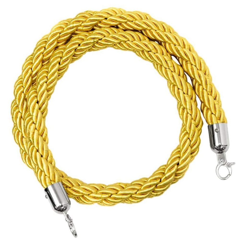 LAIDEPA 4.9 ft (1.5 m) Braided Barrier Rope with Polished Gold-Colored Hooks, Yellow/Silver Hook, 35 mm