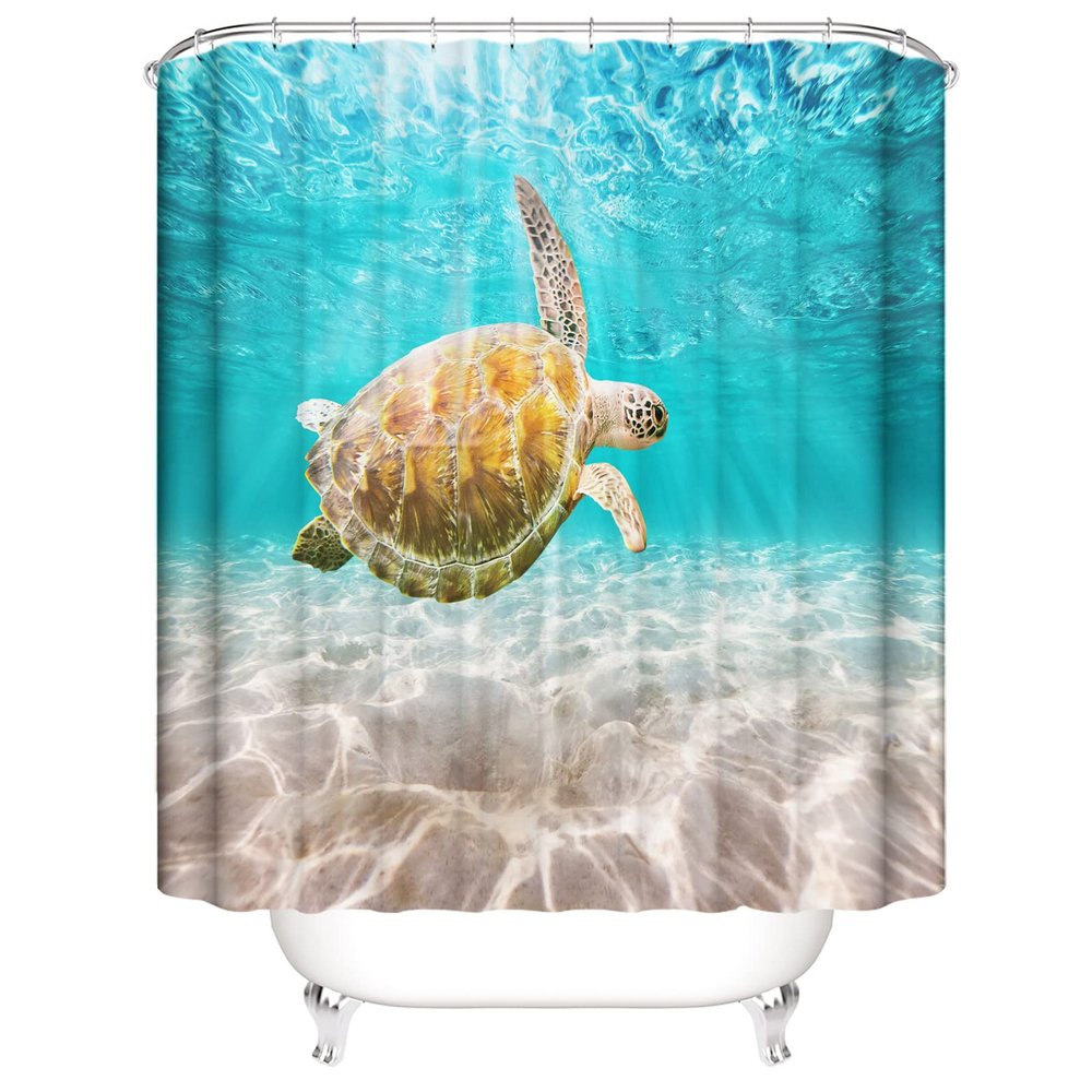 OCEUMACO 3D Underwater World Shower Curtain, 72 x 72 in, Turquoise Ocean