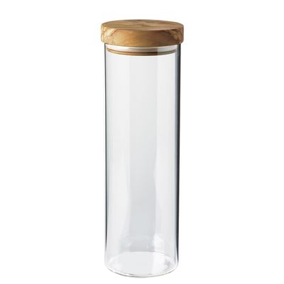 Brard 1,500 ml Storage Jar with Olive Wood Lid, Borosilicate Glass