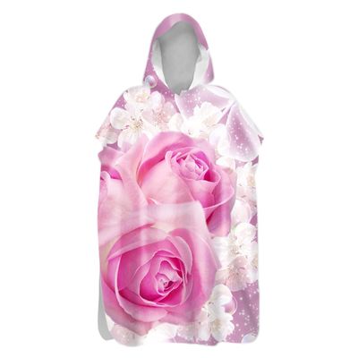 Chickwin Hawaii Hooded Swim Poncho, Summer Surf Changing Robe, Beach Microfiber Towel, Quick-Drying, for Adults, Men, Women and Children (Pink Flowers, 75 x 145 cm)