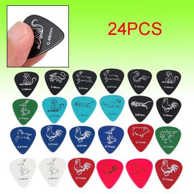Ruilogod 24-Piece Multicolor Plastic Guitar Pick Set with 12 Chinese Zodiac Designs